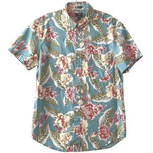 J. Crew Men's Shirt M Blue Floral Slim Fit Flex Washed Hawaiian Short Sleeve